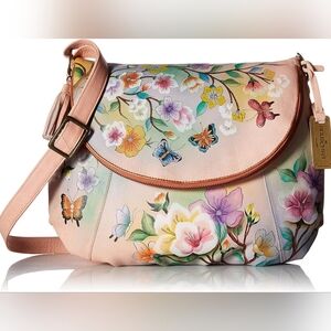 Anuschka Handpainted Leather Large Flap-Over Convertible (Japanese Garden)